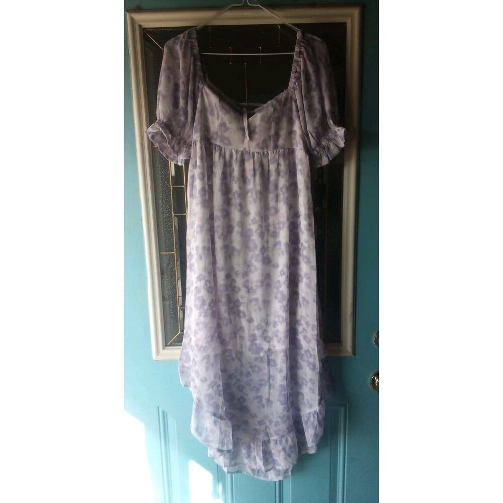 NWT Women's Purple A-line Floral Dress Small short puff sleeves cottage core